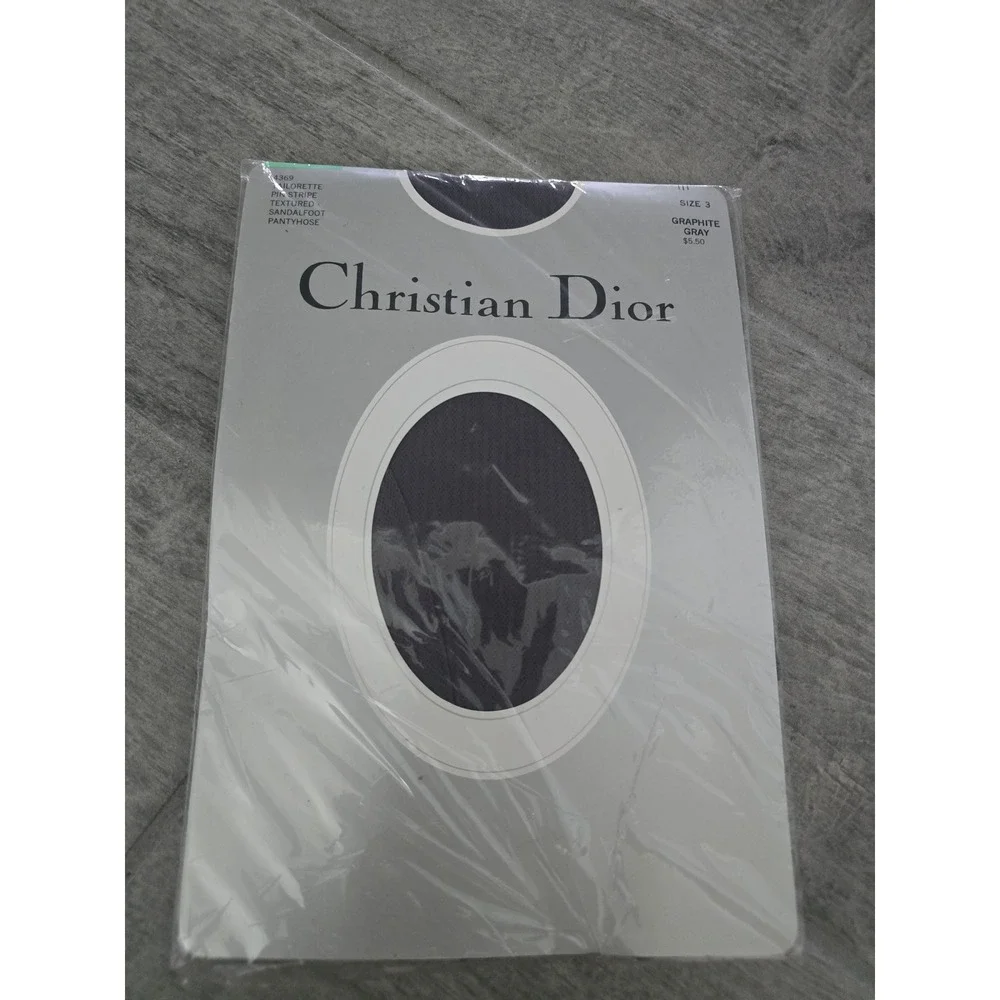 Christian Dior Tailorette Pin Stripe Textured Pantyhose Gray Sandalfoot Size 3